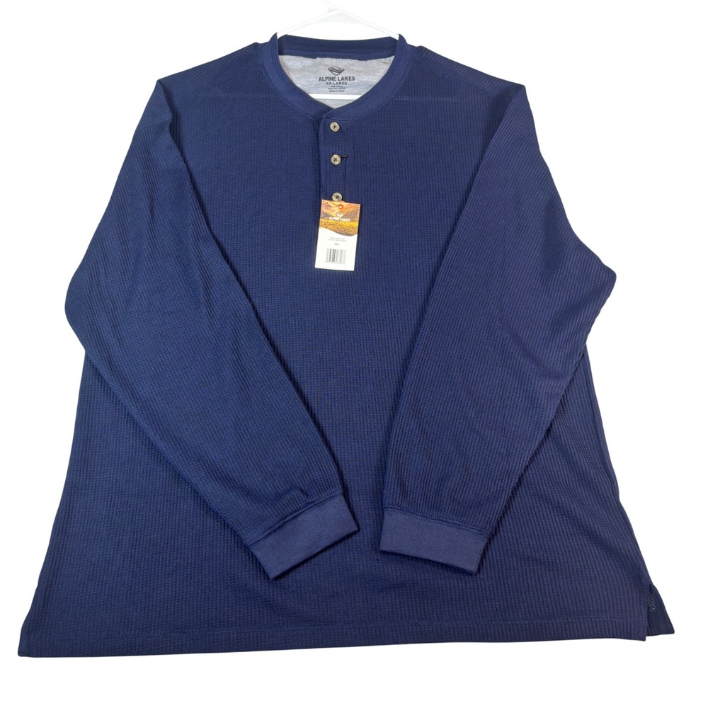 Alpine Lakes Mens XXL Henley Shirt Navy Blue Waffle Knit Long Sleeve Thermal NEW